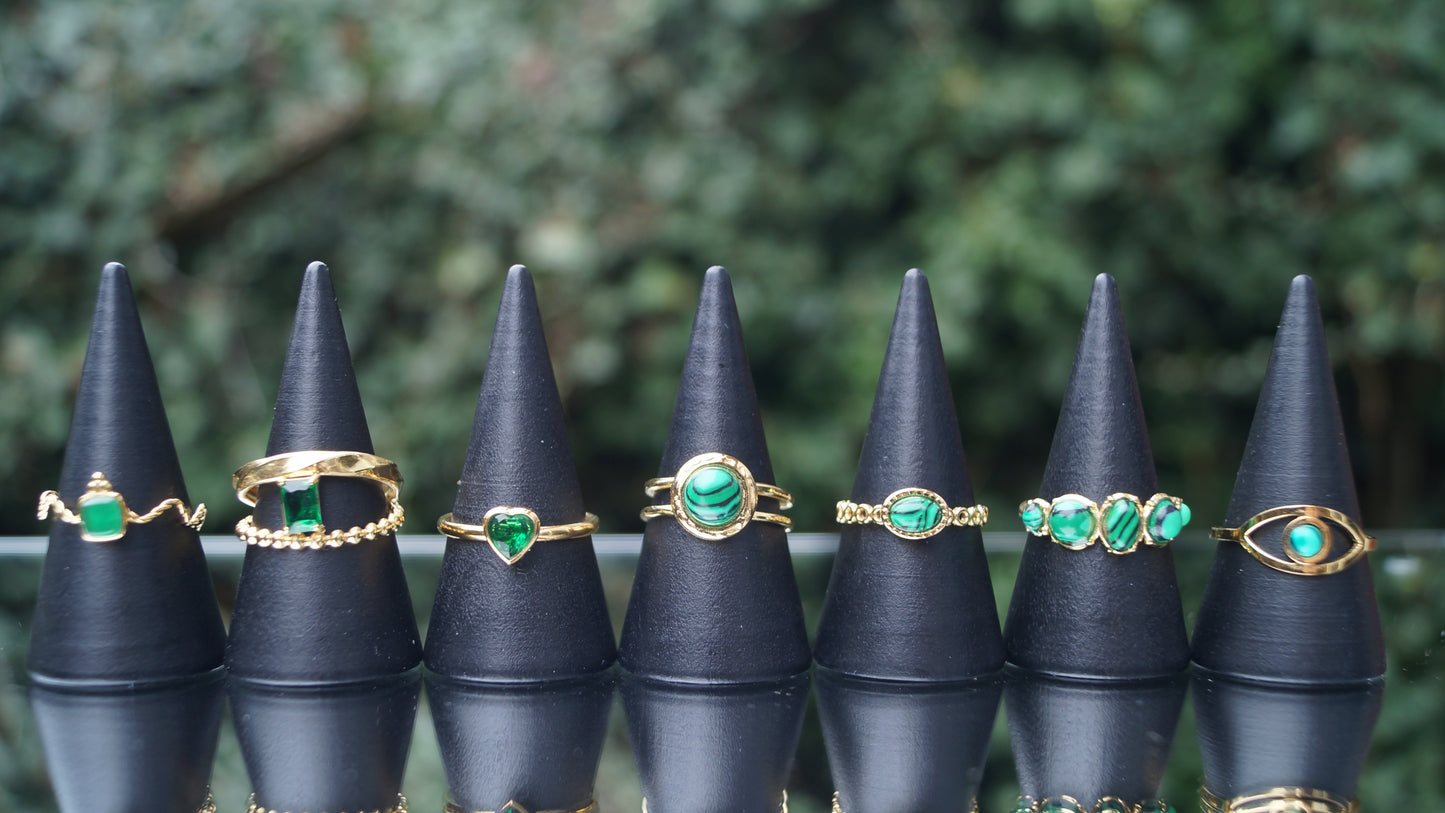 Textured Malachite Stone Gold Ring