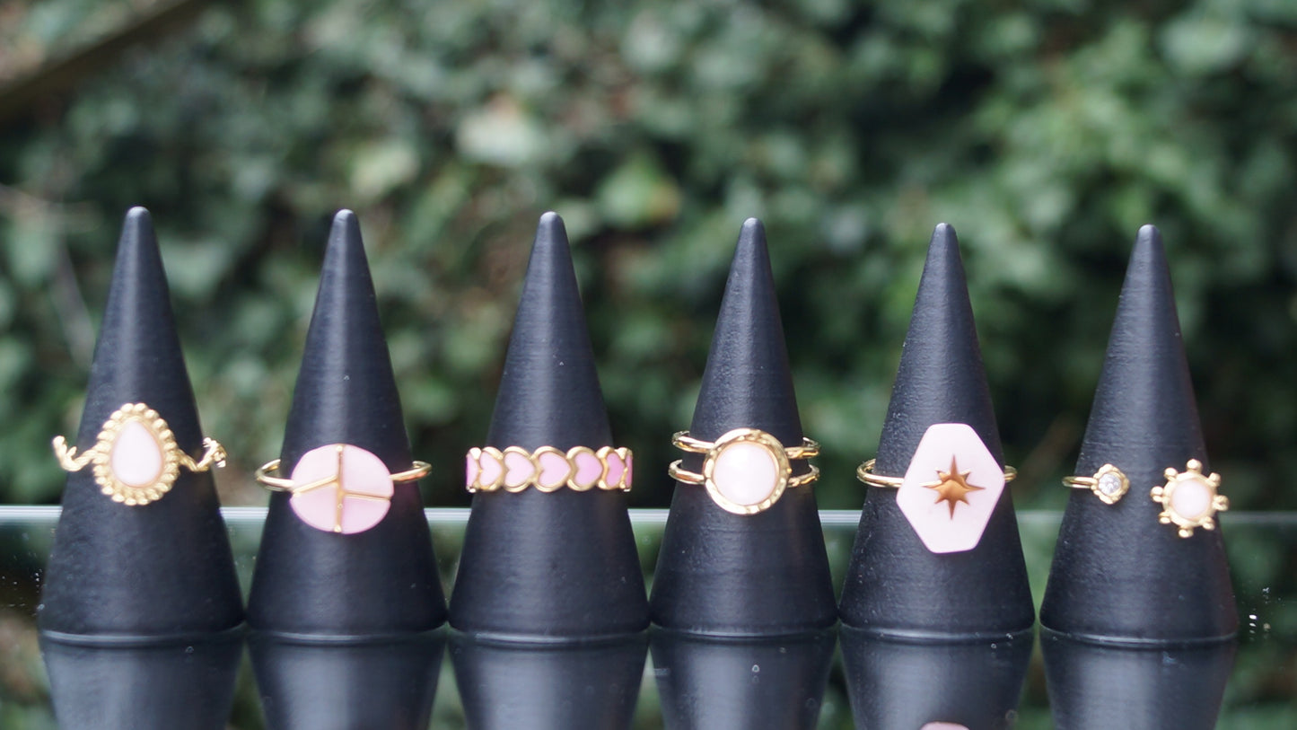 Hexagonal Pink Stone Gold Ring