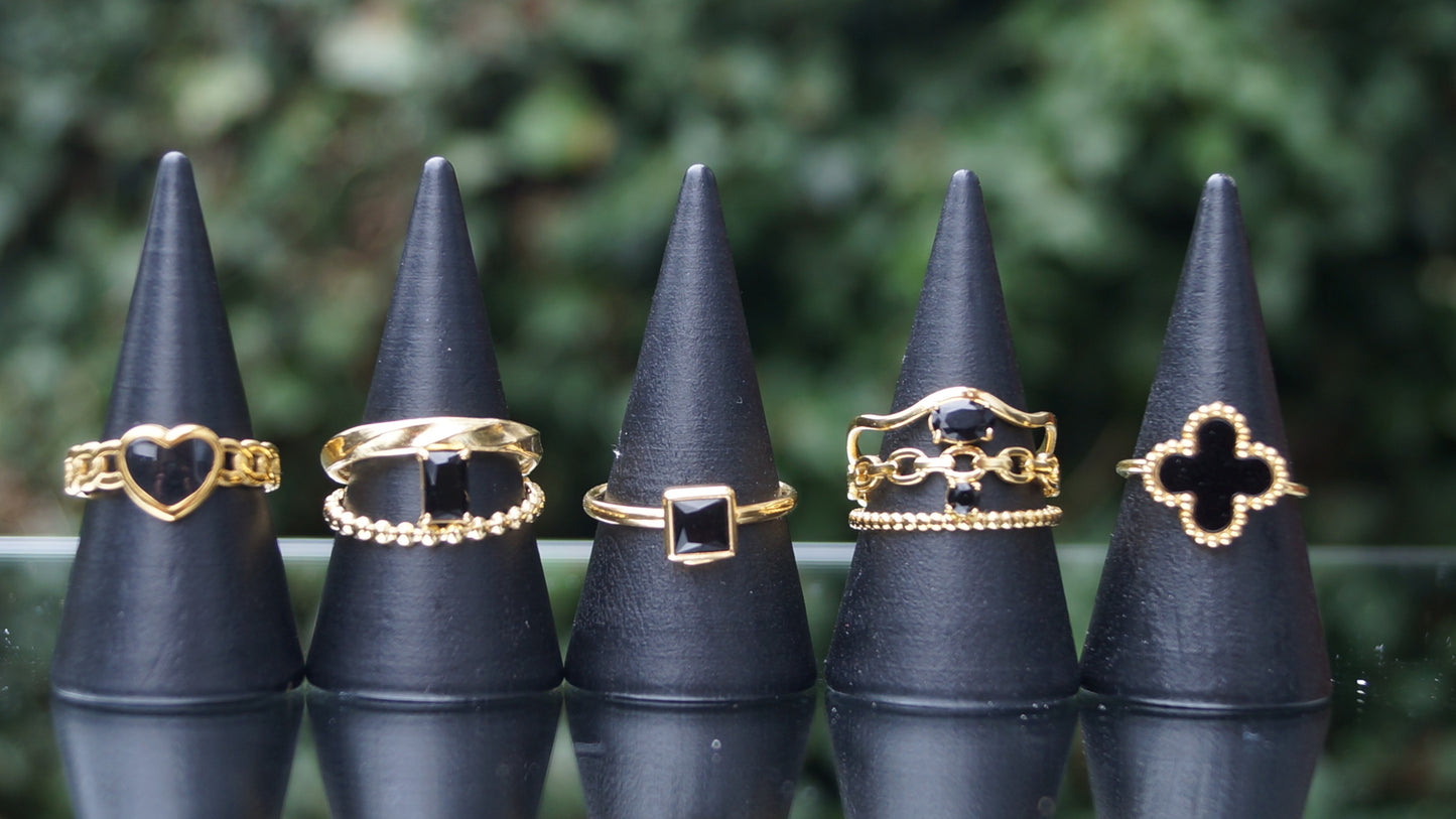 Black Gem Layered Gold Ring