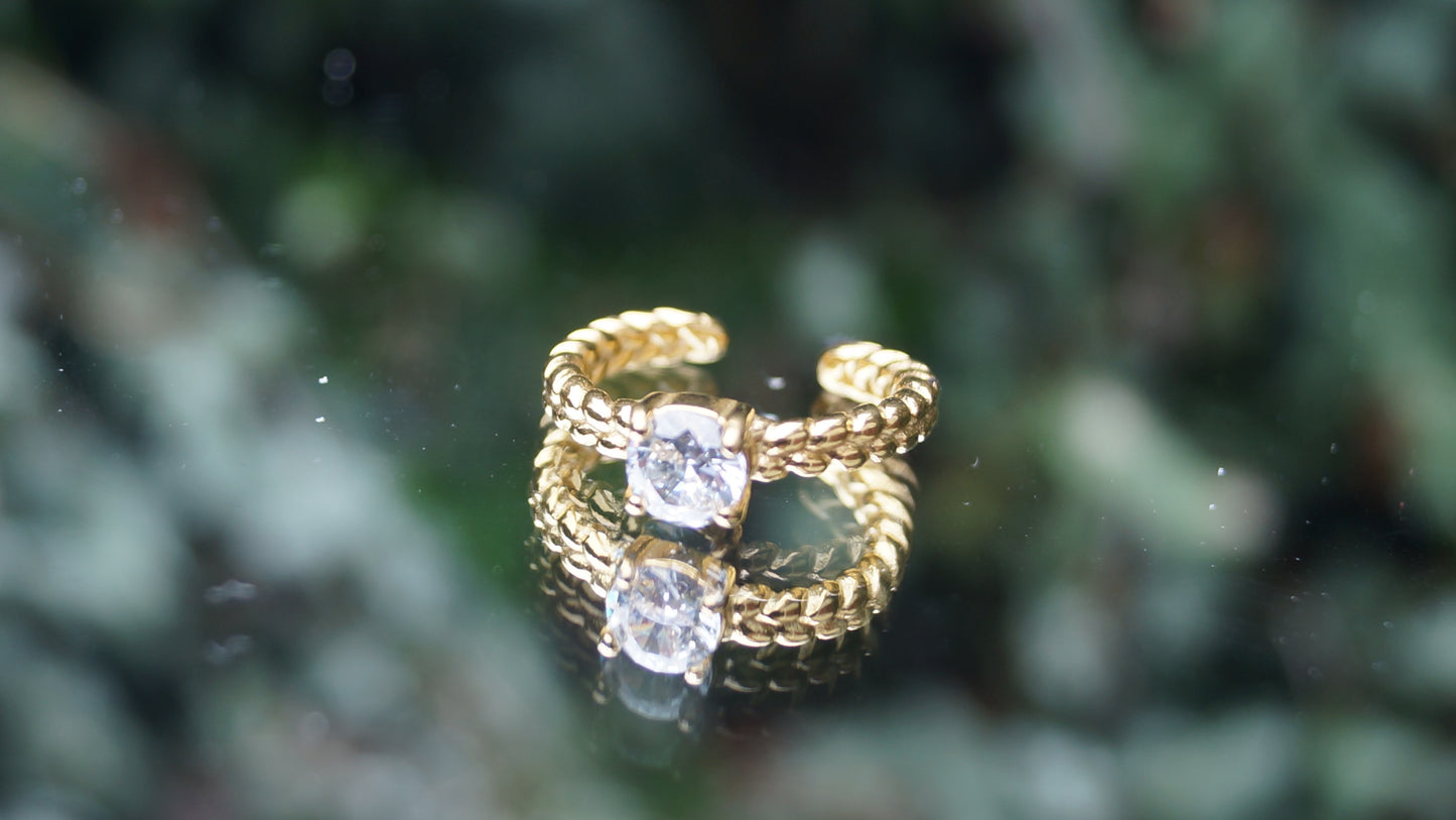 Silver Zirconia Rope Textured Gold Ring