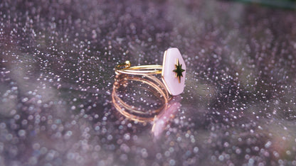 Hexagonal Pink Stone Gold Ring