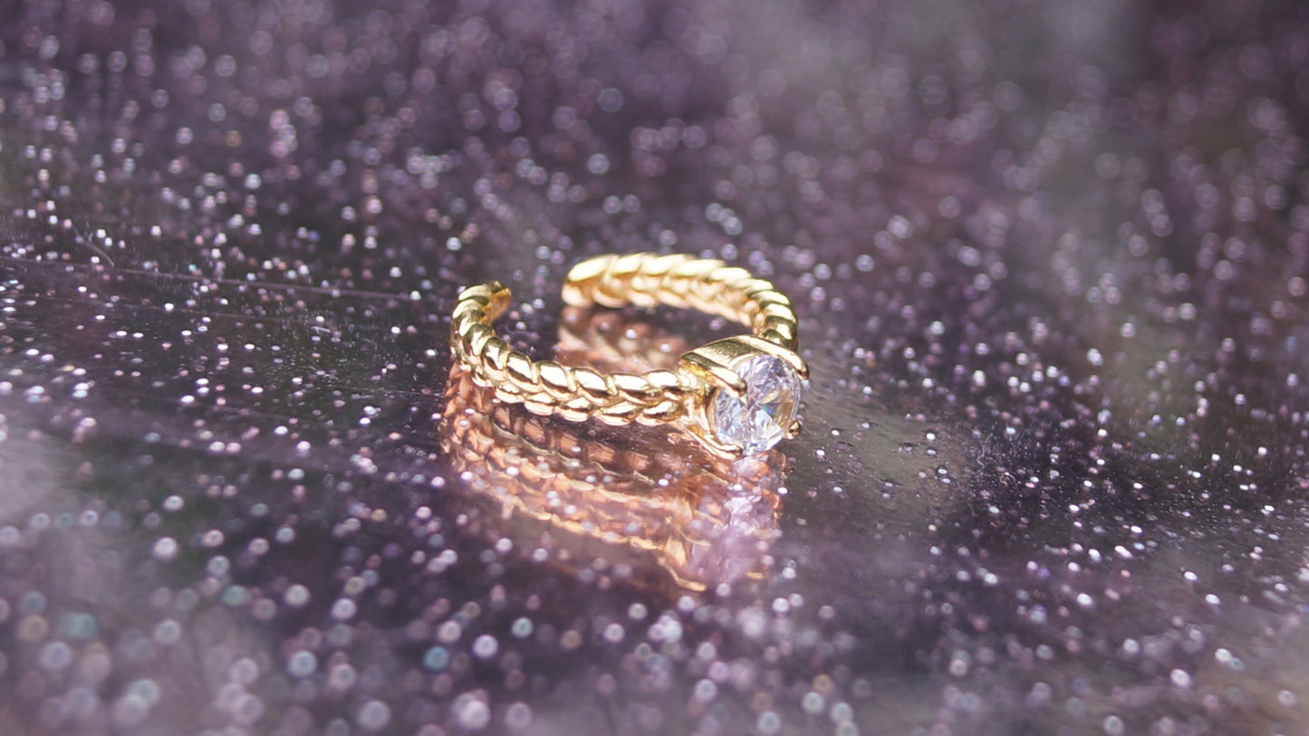 Silver Zirconia Rope Textured Gold Ring