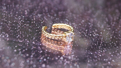 Silver Zirconia Rope Textured Gold Ring