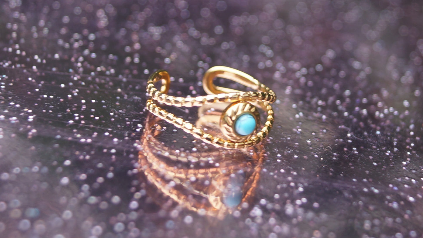 Turquoise Eye Textured Gold Ring