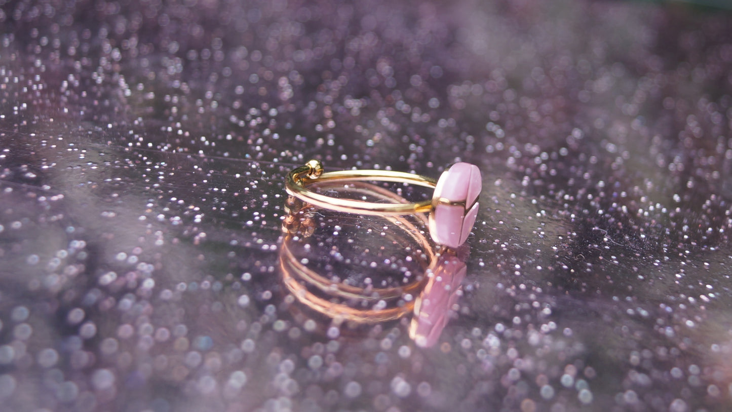 Asymmetrical Pink Stone Gold Ring