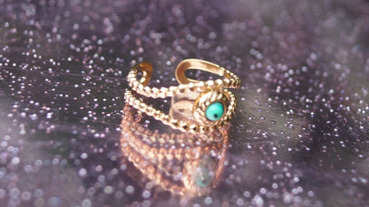 Malachite Eye Textured Gold Ring