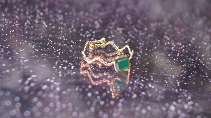 Minimalist Textured Green Gem Gold Ring