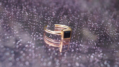 Black Rectangular Gem Gold Ring