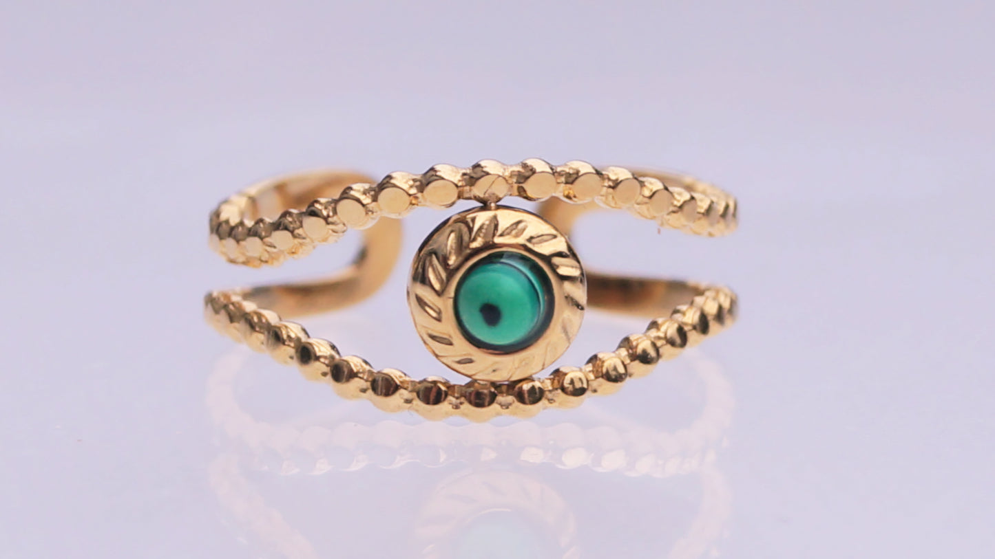 Malachite Eye Textured Gold Ring