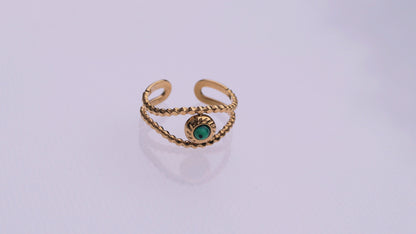 Malachite Eye Textured Gold Ring