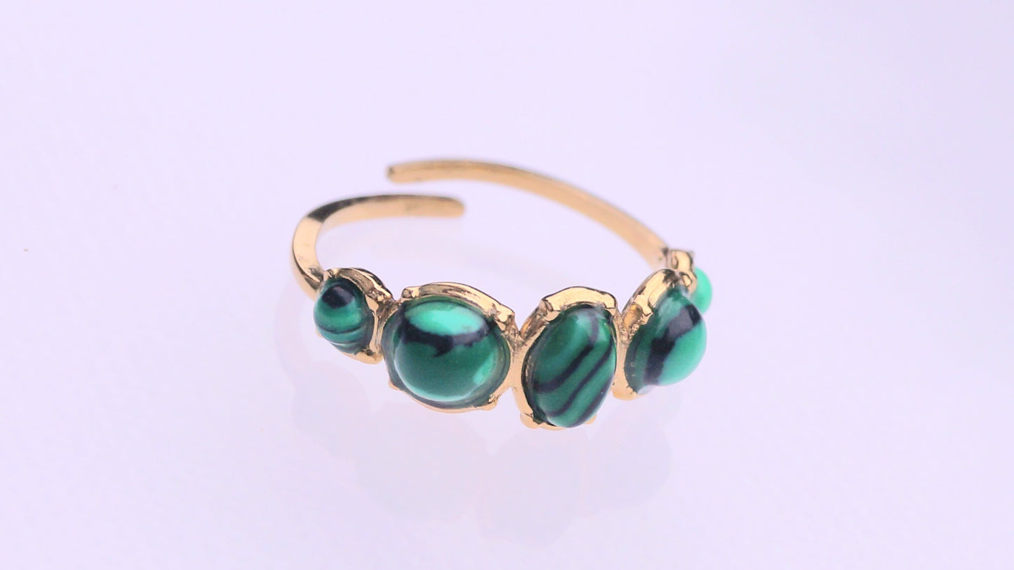 Five Malachite Stone Gold Ring