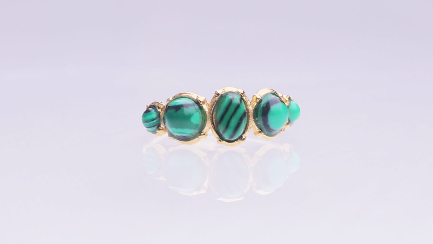 Five Malachite Stone Gold Ring