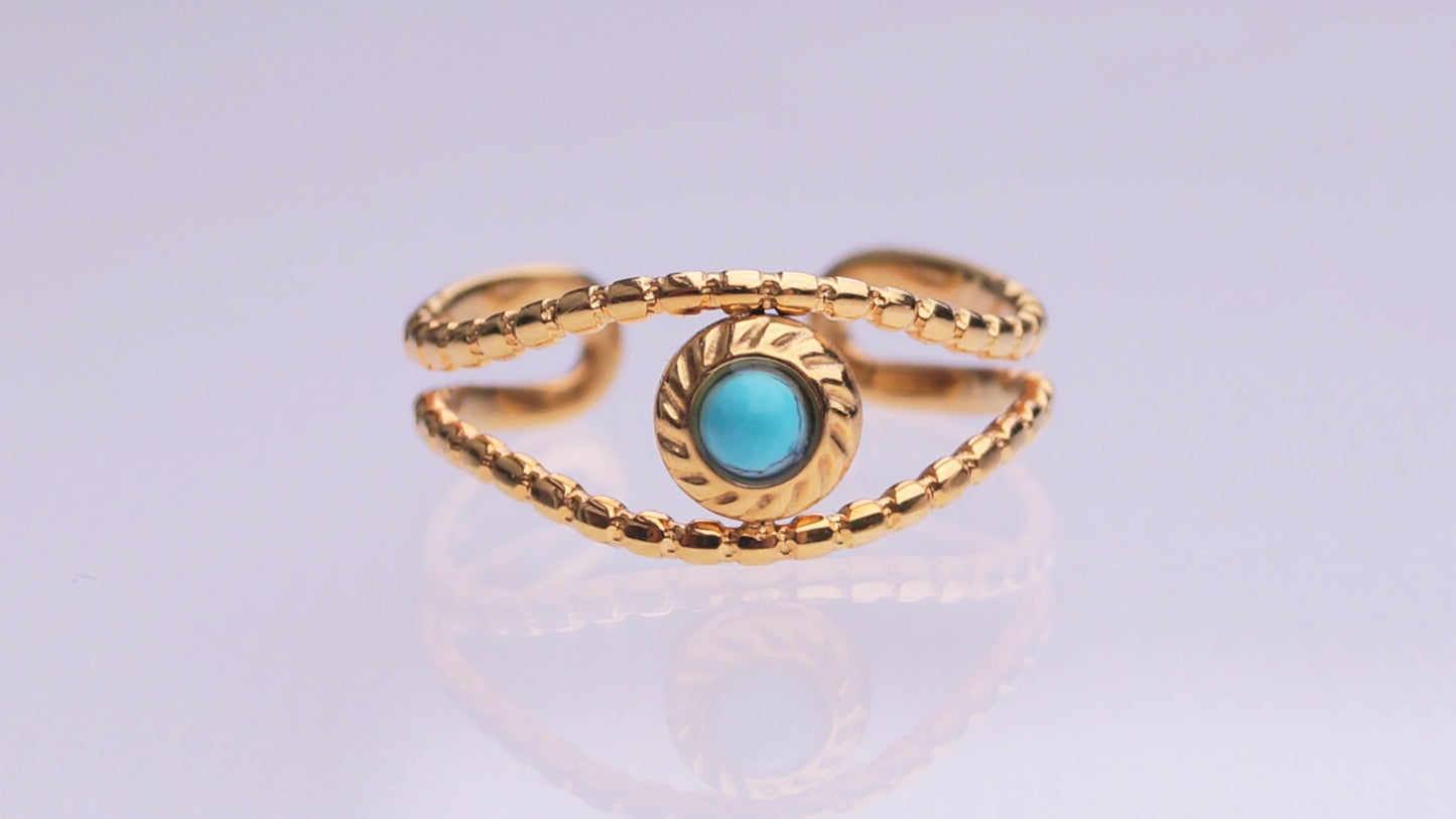 Turquoise Eye Textured Gold Ring