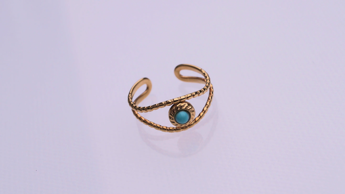 Turquoise Eye Textured Gold Ring