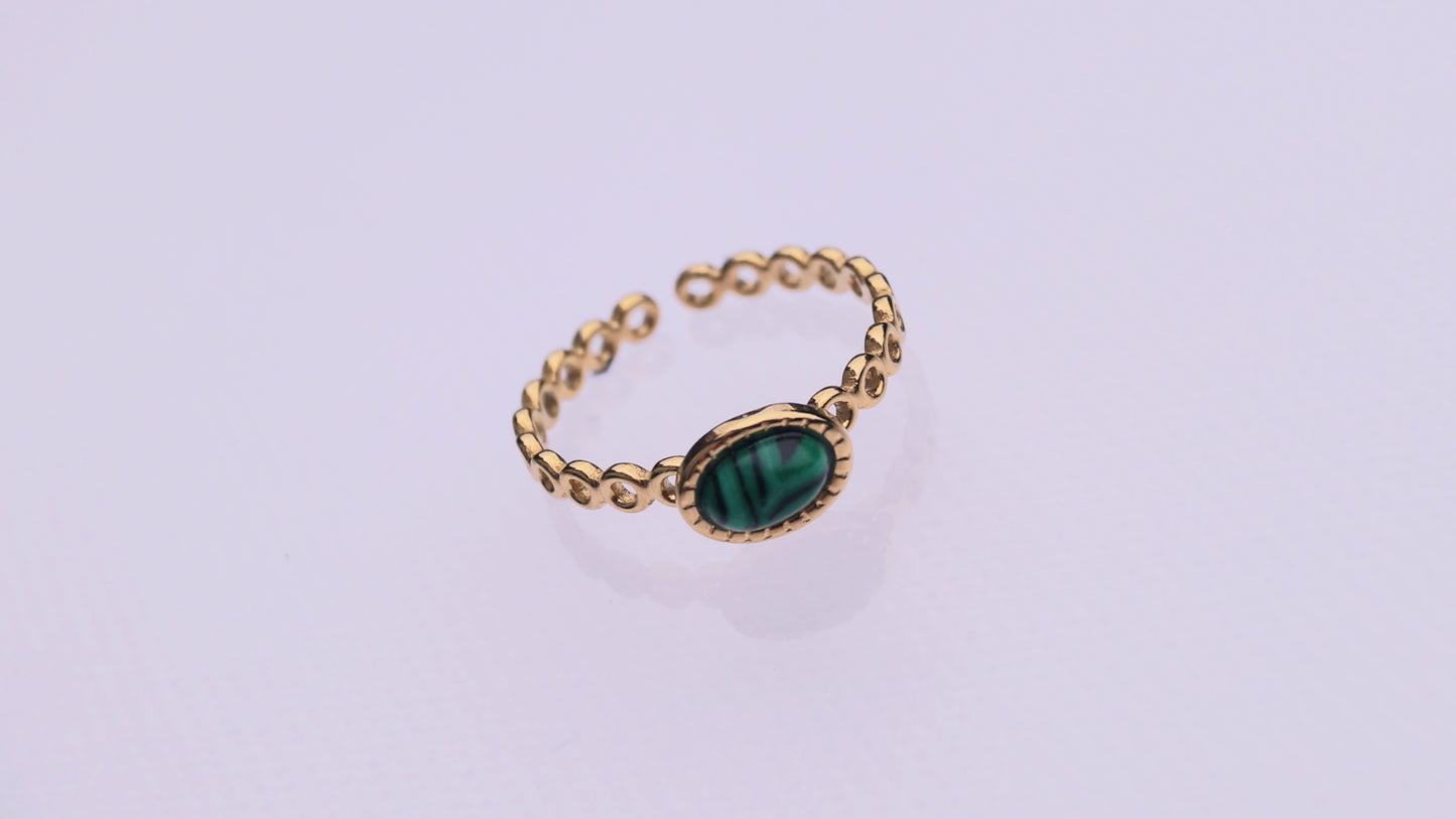 Textured Malachite Stone Gold Ring