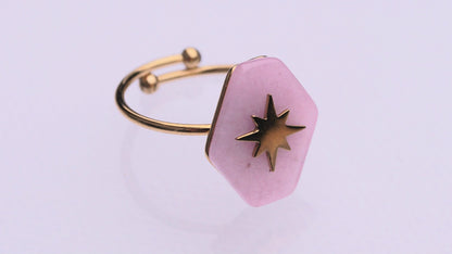 Hexagonal Pink Stone Gold Ring