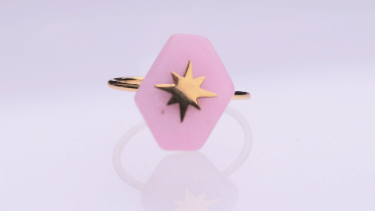 Hexagonal Pink Stone Gold Ring