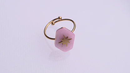 Hexagonal Pink Stone Gold Ring