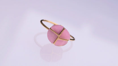 Asymmetrical Pink Stone Gold Ring