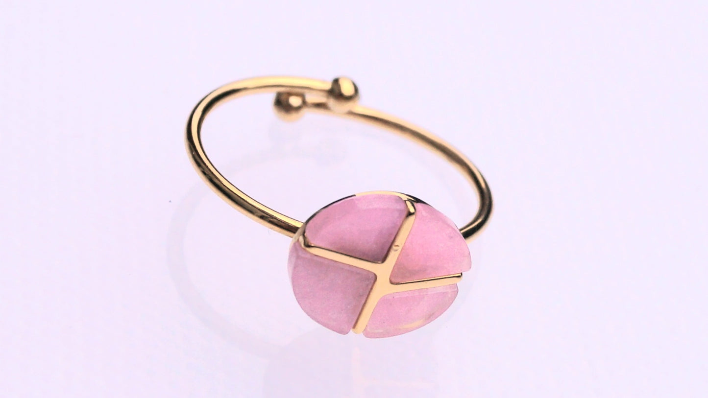 Asymmetrical Pink Stone Gold Ring