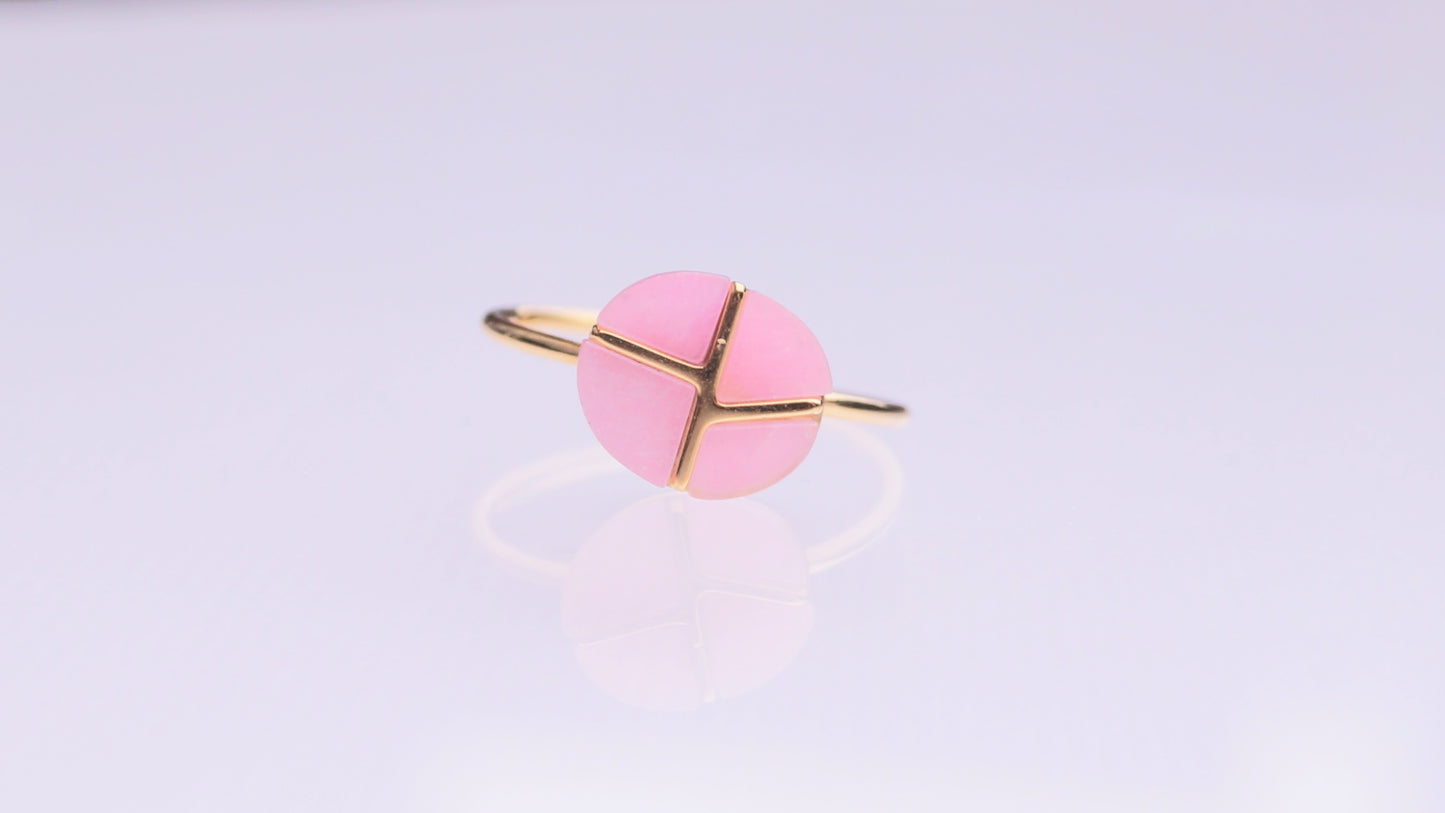 Asymmetrical Pink Stone Gold Ring