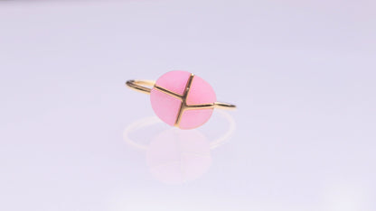 Asymmetrical Pink Stone Gold Ring