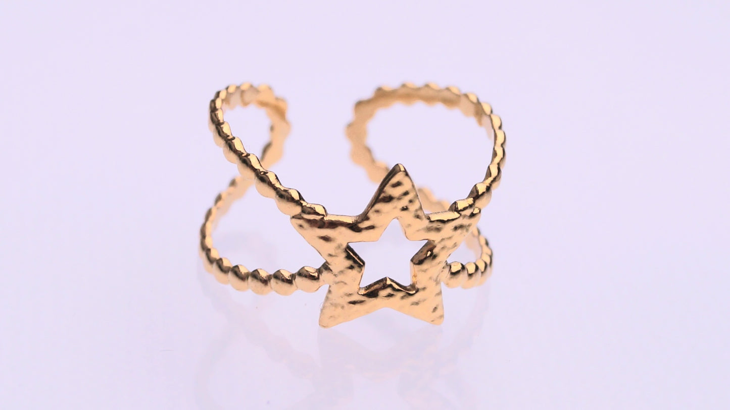 Textured Star Cross Gold Ring