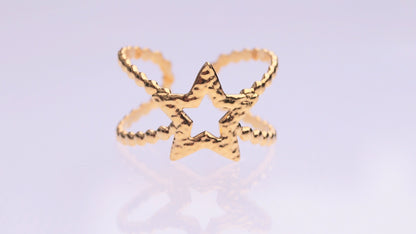 Textured Star Cross Gold Ring