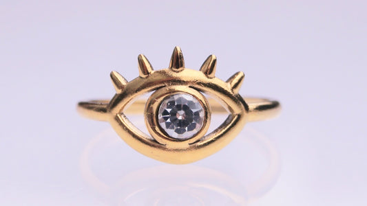 Silver Zirconia Eye Ring - Medium Gold