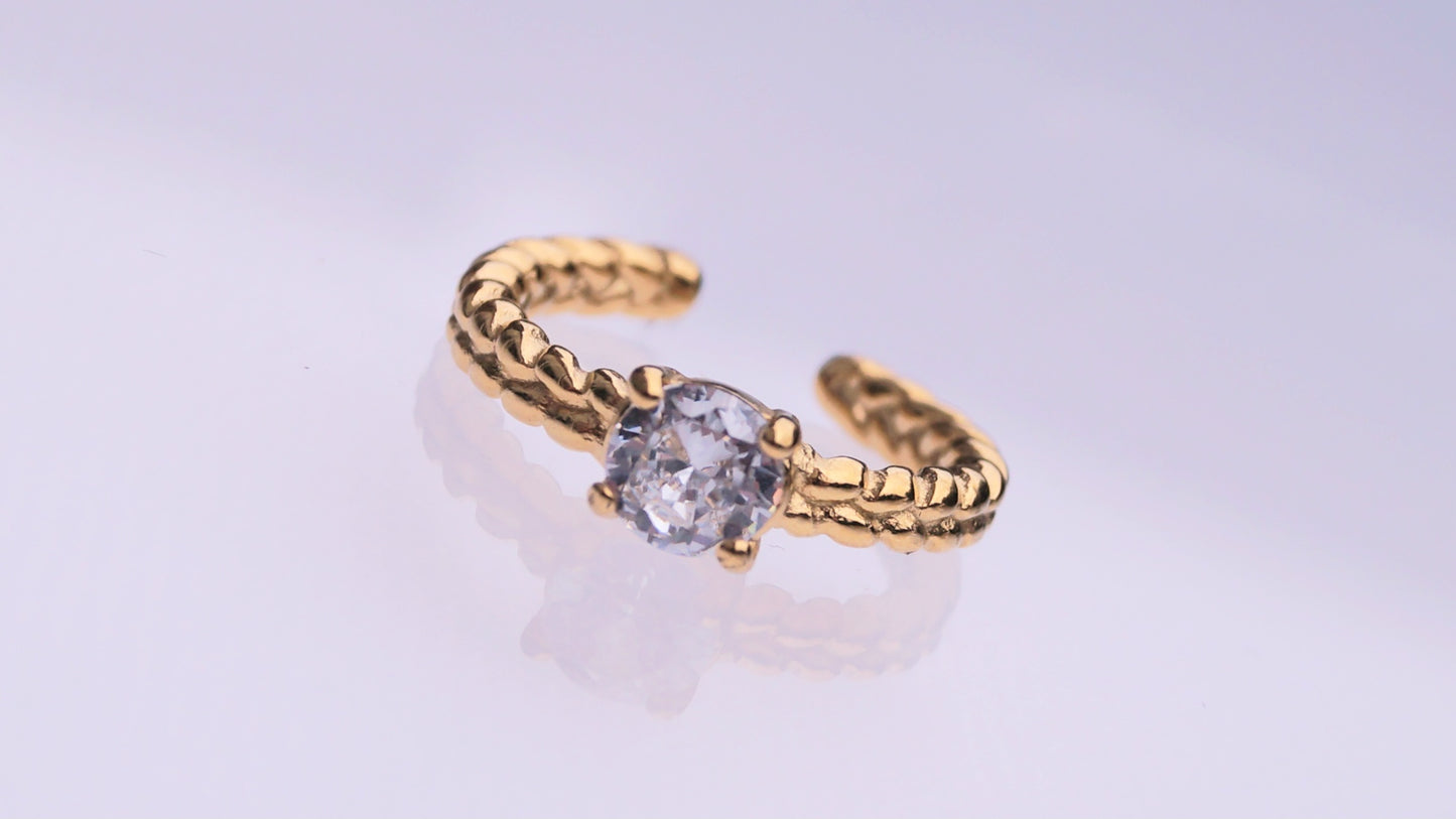 Silver Zirconia Rope Textured Gold Ring