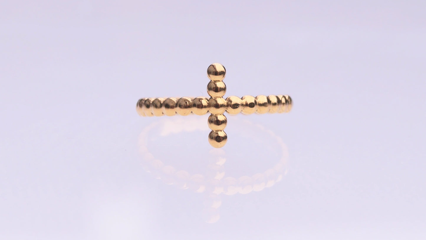 Gold Cross Textured Ring