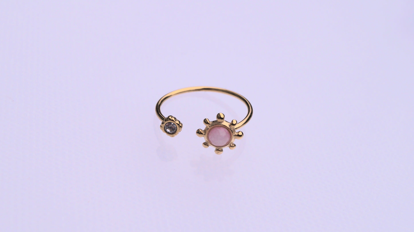 Silver Zirconia & Pink Stone Gold Ring