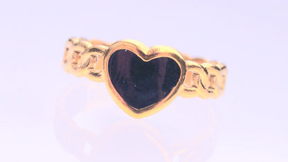 Black Heart Patterned Gold Ring