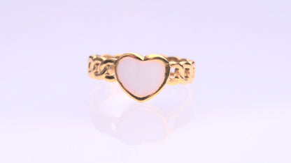 White Heart Patterned Gold Ring