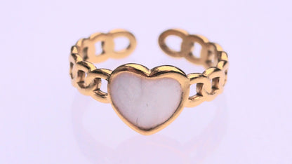 White Heart Patterned Gold Ring