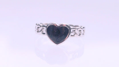 Black Heart Patterned Silver Ring