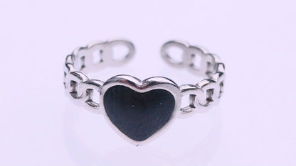 Black Heart Patterned Silver Ring