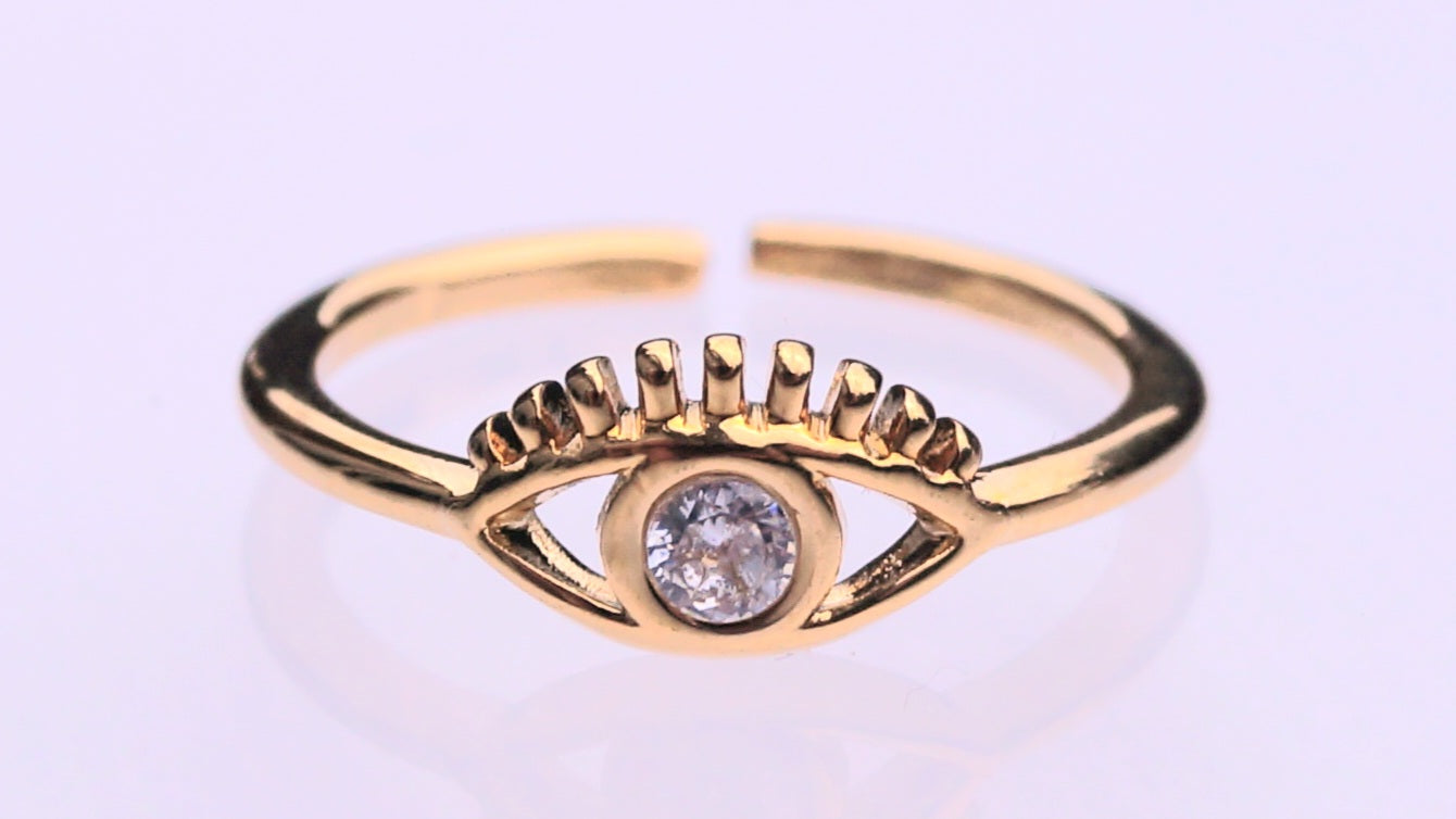 Silver Zirconia Eye Ring - Small Gold