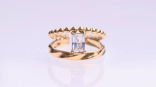 Dual Quartz Rectangular Gem Gold Ring