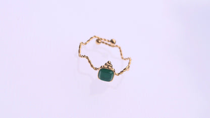 Minimalist Textured Green Gem Gold Ring