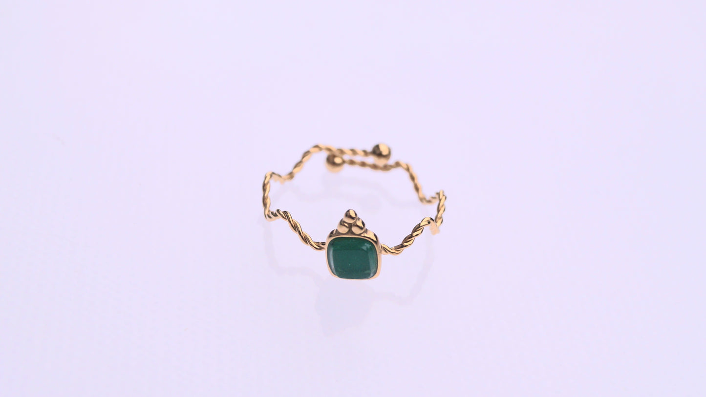 Minimalist Textured Green Gem Gold Ring