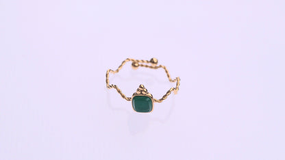 Minimalist Textured Green Gem Gold Ring