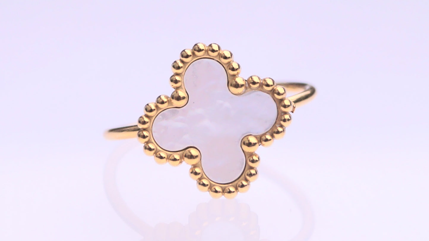 Pearlescent Clover Style Gold Ring