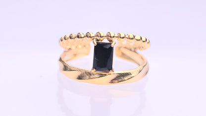 Dual Style Black Rectangular Gem Gold Ring