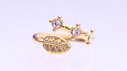 Zirconia Leaf Design Gold Ring