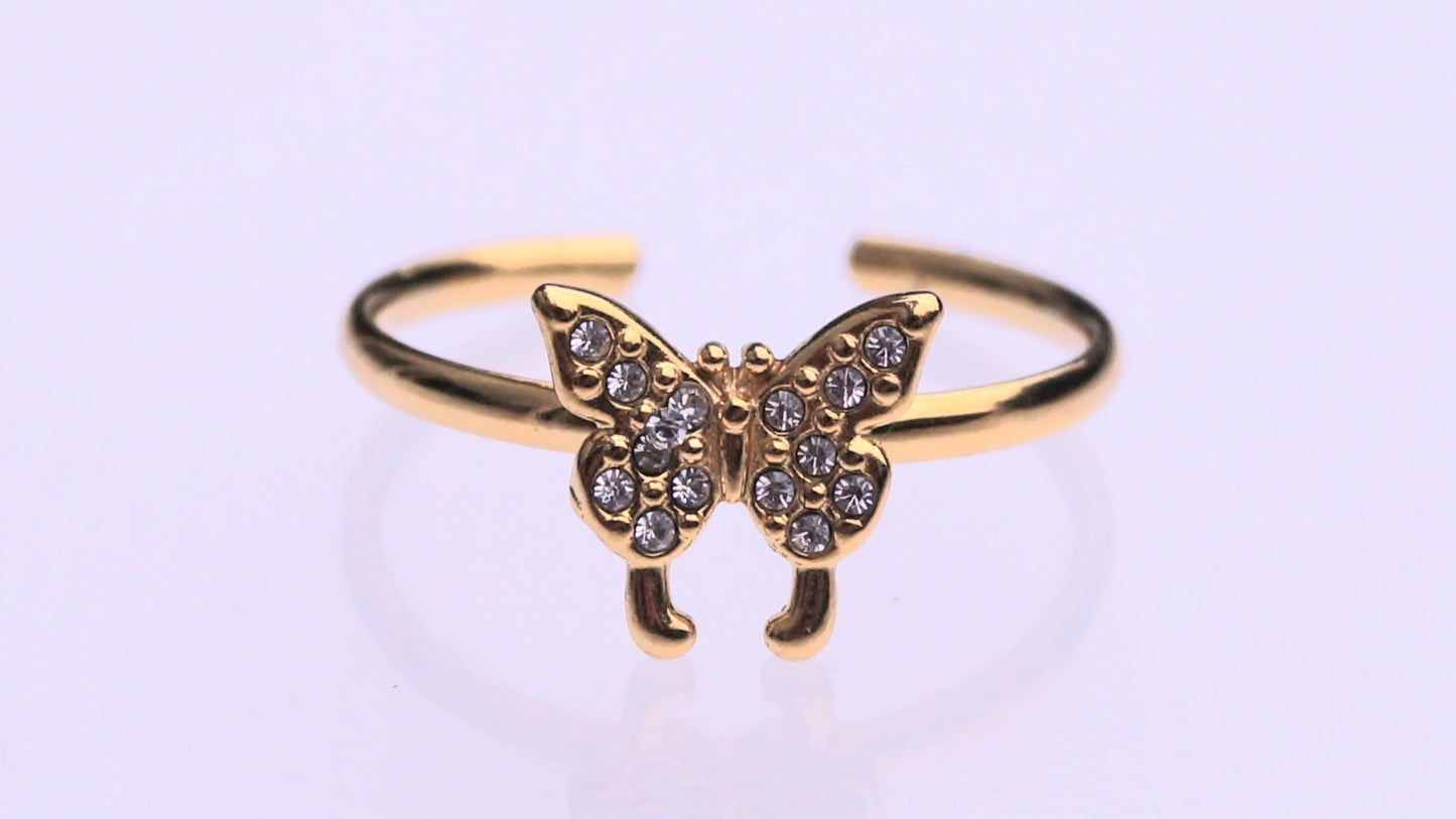 Y2K Zirconia Butterfly Gold Ring