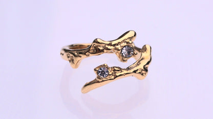 Silver Zirconia Branch Textured Gold Ring