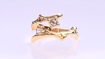 Silver Zirconia Branch Textured Gold Ring