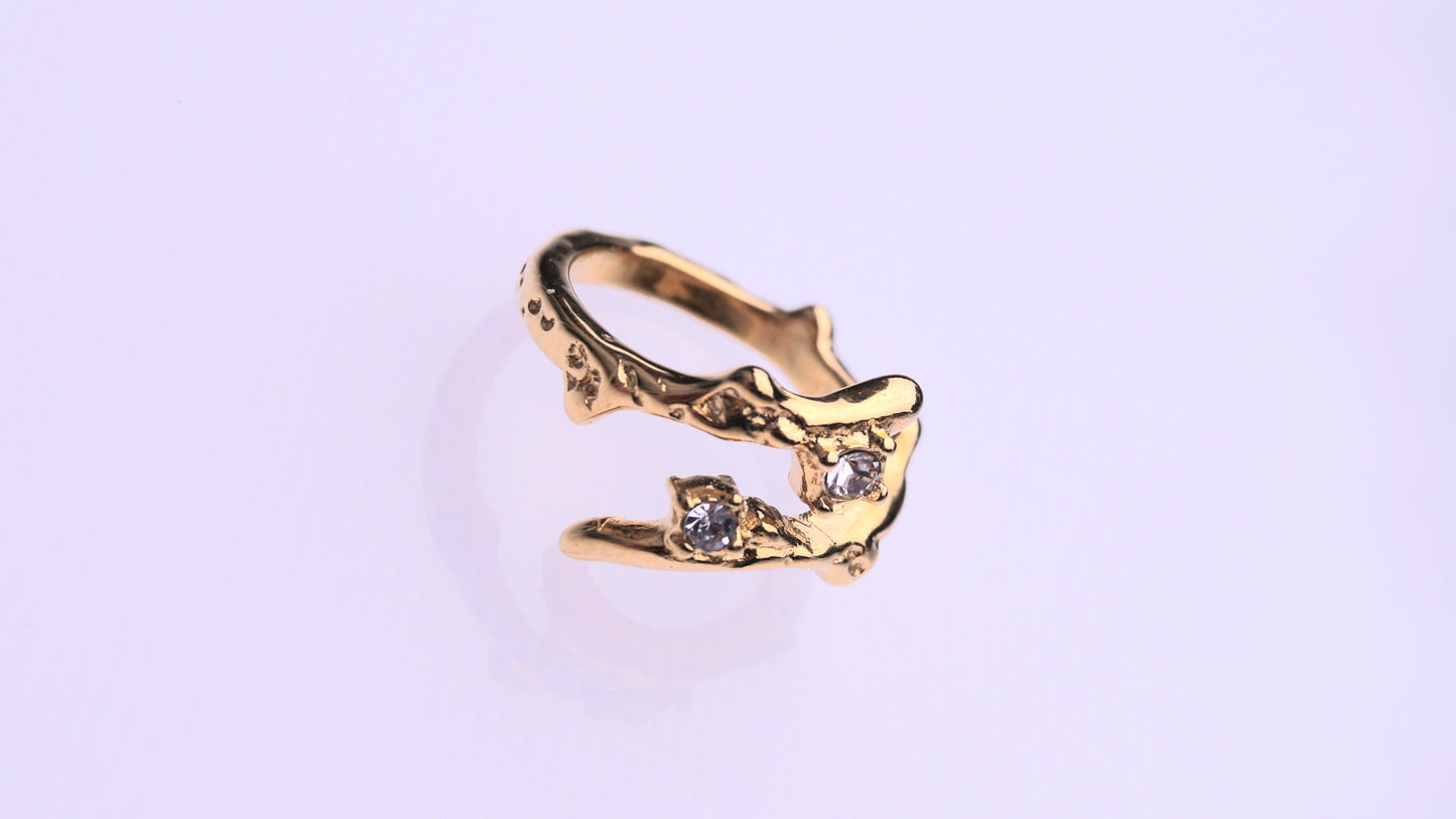 Silver Zirconia Branch Textured Gold Ring