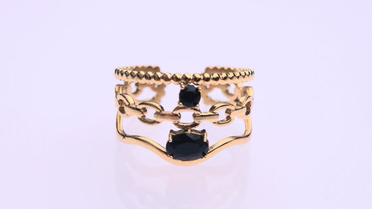 Black Gem Layered Gold Ring